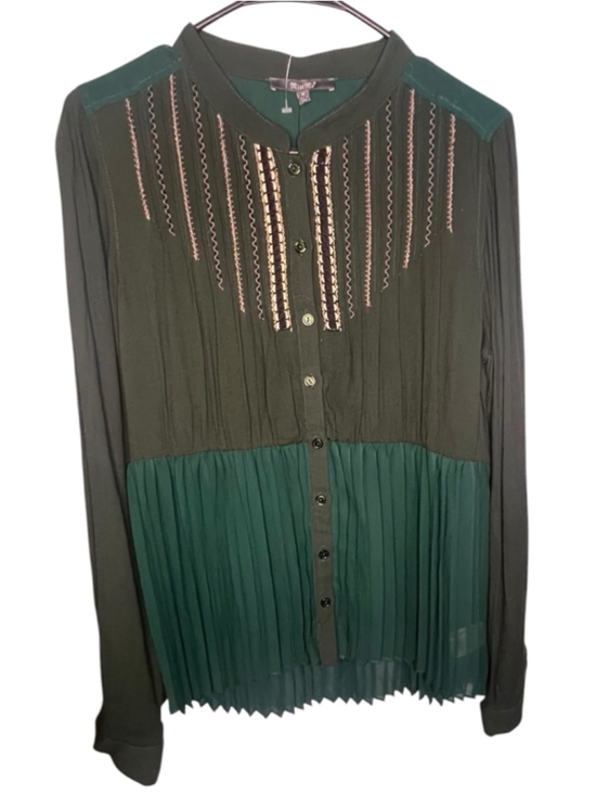 Miss Me Tops - NWT Miss Me Green Long Sleeve Embroidered Pleated Tunic Blouse